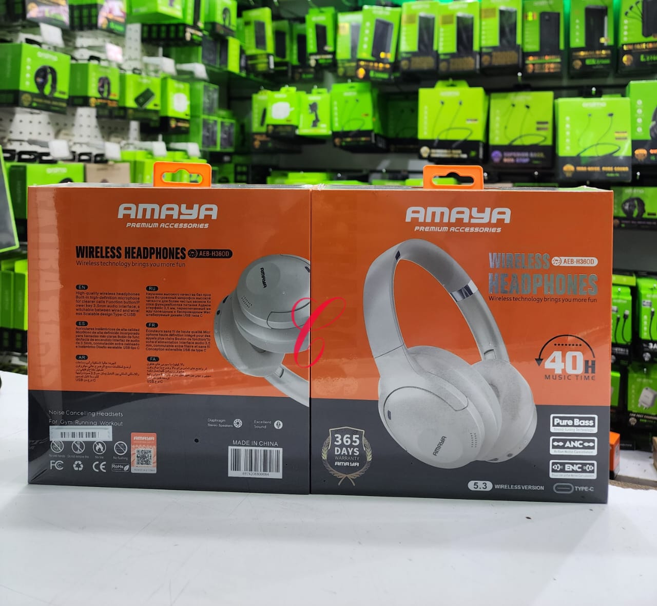 Amaya AEB-H360D wireless headphones, has an incredible base and tremble sound system,upto 20hrs music play time ,can manage all calls wirelessly, compatible with all phone models