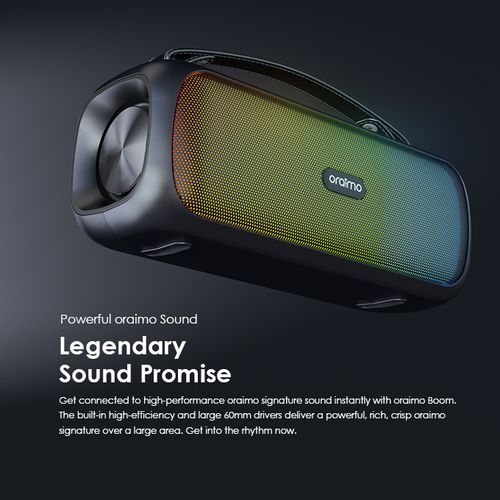 Oraimo Boom OBS-75D Bass Go Boom Speaker,wireless speaker that has an incredible tremble and base sounds .can withstand power for upto 7 days standby,modern design ,simple and good quality and durable
