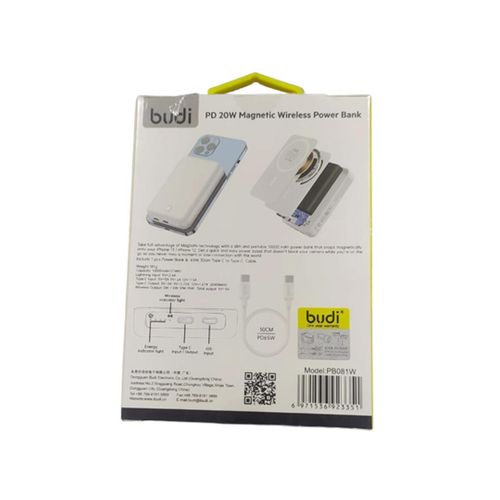 budi PB081W PD 20W10000mAh magnetic wireless powerbank that has type c output system , super fast charging