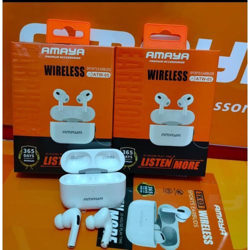 Amaya ATW-05 Earbuds with active noise cancellation . can withstand power for upto 5 days standby with music and calls .