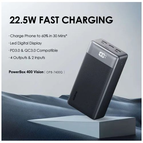 Share this product


Oraimo PowerBox 400 Vision 40000mAh 22.5W Power Bank,two way which charge. Can charge upto 8 phones At a go
