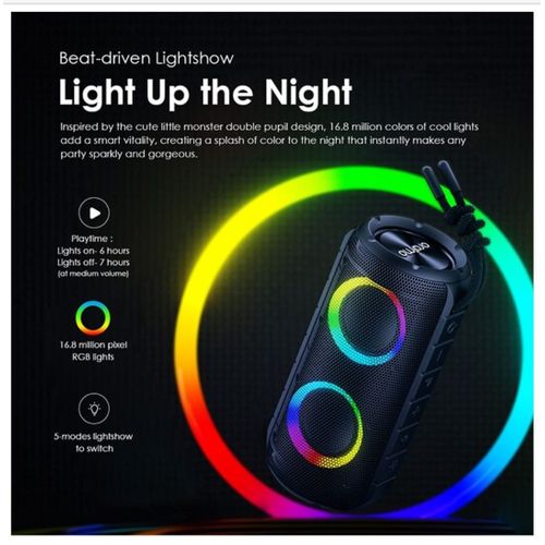 Oraimo OBS-53D Rover RGB Lights Bluetooth 5.3 Portable IPX5 Wireless Speaker, has an incredible sound system . can withstand power for a very long time upto 2 weeks