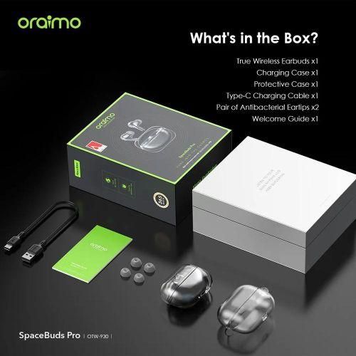 Oraimo SpaceBuds Pro Hybrid ANC True Wireless Earbuds,50 dm hybrid noise cancellation, space capsule design concept, sound 360 spatial audio,dual device connectivity,low littery game mode