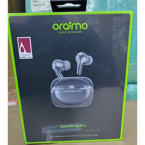 Oraimo SpaceBuds Pro Hybrid ANC True Wireless Earbuds,50 dm hybrid noise cancellation, space capsule design concept, sound 360 spatial audio,dual device connectivity,low littery game mode