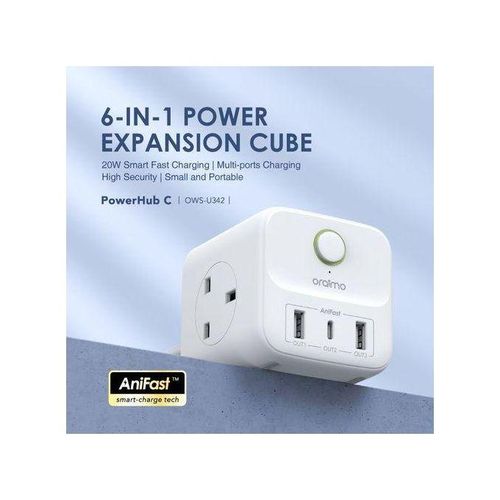 Oraimo PowerHub C 6-In-1 Smart High Security Small,OWS -u342. expansion cube . charges faster at a constant rate