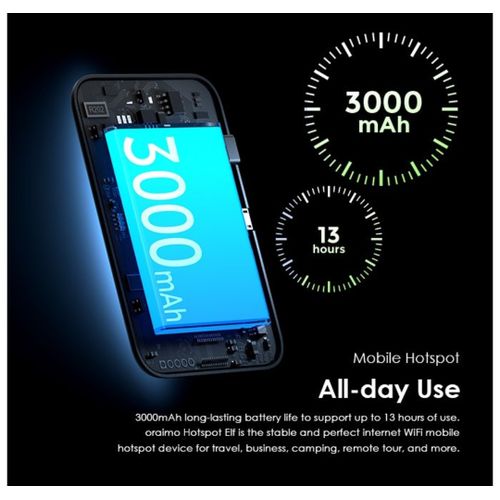 Oraimo High Speed Portable 4G Mobile Wi-Fi (MIFI), can connect upto 8 devices at ago.2920mAh battery capacity that can last upto 2 days standby