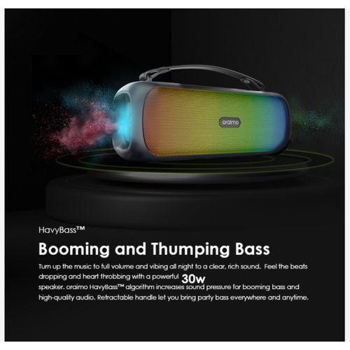 Oraimo OBS-75D Boom Powerful Sound Massive Bass Dynamic Light Effects Portable Wireless Speaker. Has good quality sound system. pure tremble and deep bass system. can withstand power for a long period