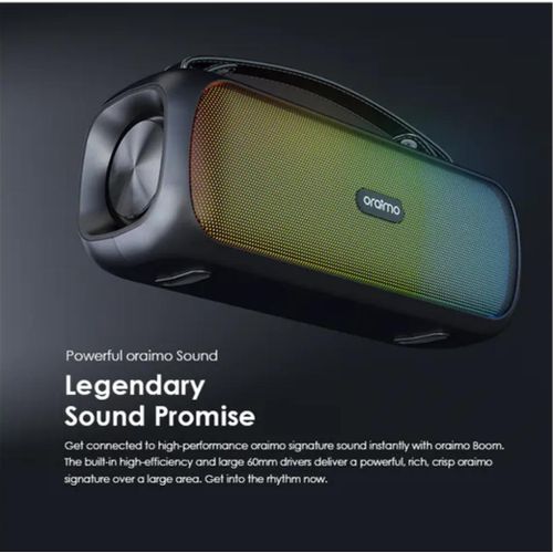 Oraimo OBS-75D Boom Powerful Sound Massive Bass Dynamic Light Effects Portable Wireless Speaker. Has good quality sound system. pure tremble and deep bass system. can withstand power for a long period