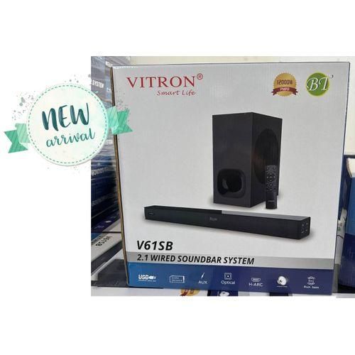 Vitron V61SB 2.1 Wired Soundbar System 12000W, has got an incredible bass system with tremble bass . connects wirelessly via bluetooth ,FM OR USB.