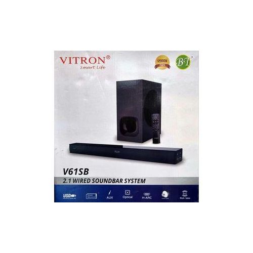 Vitron V61SB 2.1 Wired Soundbar System 12000W, has got an incredible bass system with tremble bass . connects wirelessly via bluetooth ,FM OR USB.