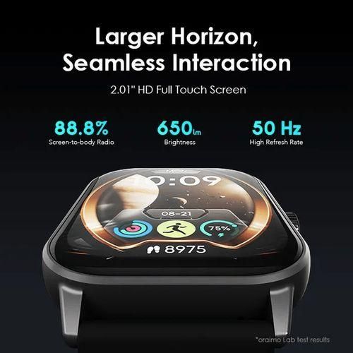 Oraimo Watch 5 2.01" HD, Wiress HD Calling, 1ATM Smart Watch-Light Chrome, can withstand power for a long period of time upto 7 days . can manage calls