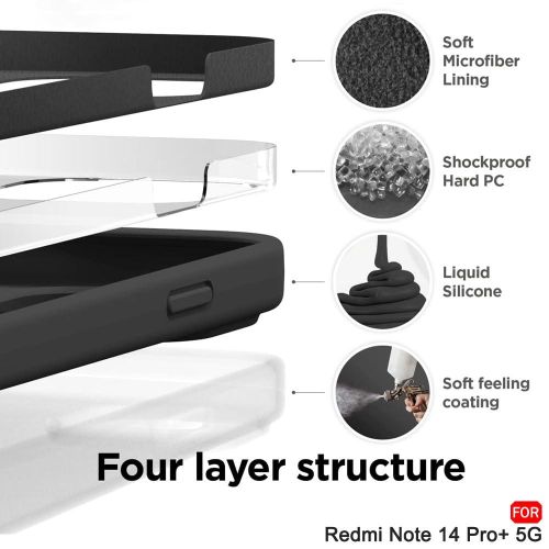 Liquid Silicone Back Cover Case For Redmi Note 14 Pro Plus 5G Soft Micro-Fibre Lining Inside Camera Protection Bump Shockproof Back Case For Redmi Note 14 Pro+