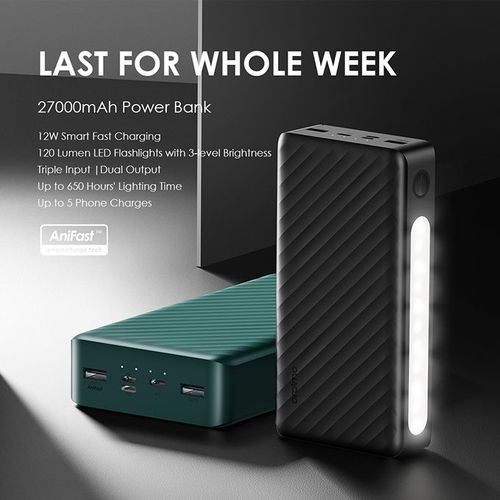 Oraimo AniFast™ Traveler 3 Lit 27000mAh Power Bank, super fast charging . 15W charging rate. can charge different models of phones and laptops