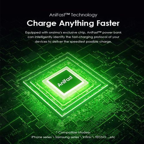 Oraimo AniFast™ Traveler 3 Lit 27000mAh Power Bank, super fast charging . 15W charging rate. can charge different models of phones and laptops