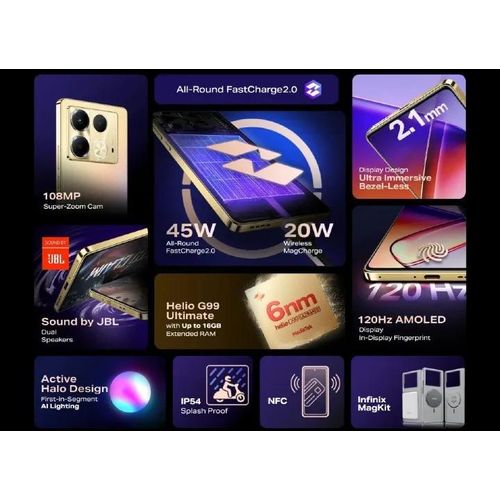 Infinix Note 40 PRO 256GB+16GB (8+8)GB RAM 6.78" Screen Dual SIM Smartphone 5000mAh Battery 70W Charging 108MP Camera Android 14 MediaTek Helio G99 Ultimate Smart Phones