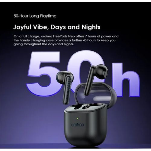 Oraimo FreePods Neo ENC True Wireless Earbuds. longer playing time due to it's long lasting battery. has an incredible bass system for both calls and audio