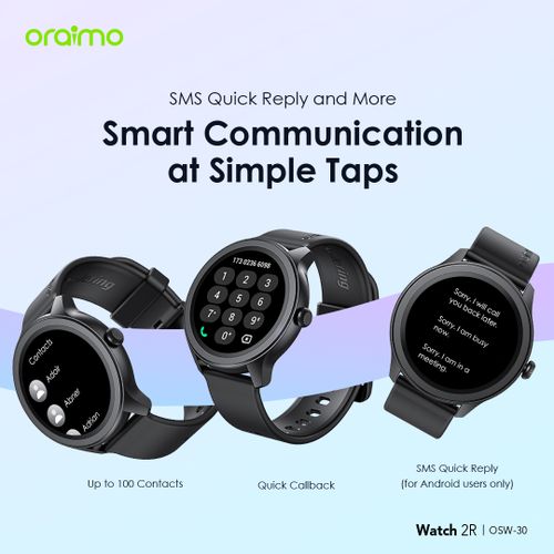 Oraimo Watch 2R 1.39" TFT IP68 Smart Watch. has a wide display , manages all calls and notifications . compatible with all devices