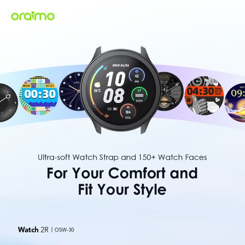 Oraimo Watch 2R 1.39" TFT IP68 Smart Watch. has a wide display , manages all calls and notifications . compatible with all devices