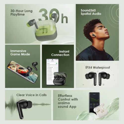 Oraimo SpaceBuds Neo True Wireless Spatial Earbuds. has an incredible bass system . can withstand power for a long period of time upto one full week standby