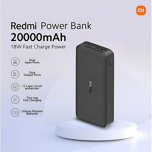 DISCOUNTED OFFER!! MI 20000mAh XIAOMI Redmi Powerbank -74Wh,18W,3.6A, Rapid Charging,Dual USB Outputs(2 Devices at Once),Micro-USB & Type-C Input,Portable Travel Charger for iOS & Android -