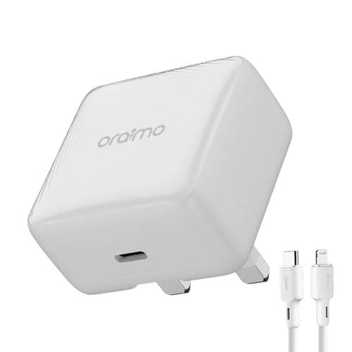 Oraimo Charger PowerCube 20 Chic 20W GaN Wall Charger Kit – Fast Charging With Type-C To Lightning Cable, Compact Design, Durable Build