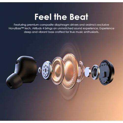 Oraimo AirBuds 4 ENC True Wireless Earbuds. has an incredible bass system and good quality sound . can withstand power for a long period of time upto 5 days standby.
