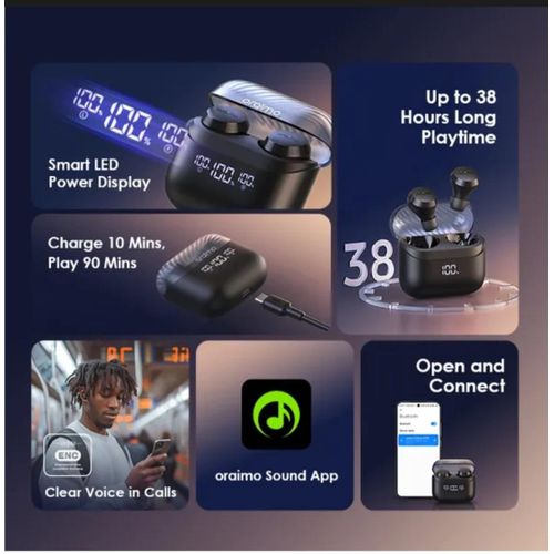 Oraimo AirBuds 4 ENC True Wireless Earbuds. has an incredible bass system and good quality sound . can withstand power for a long period of time upto 5 days standby.