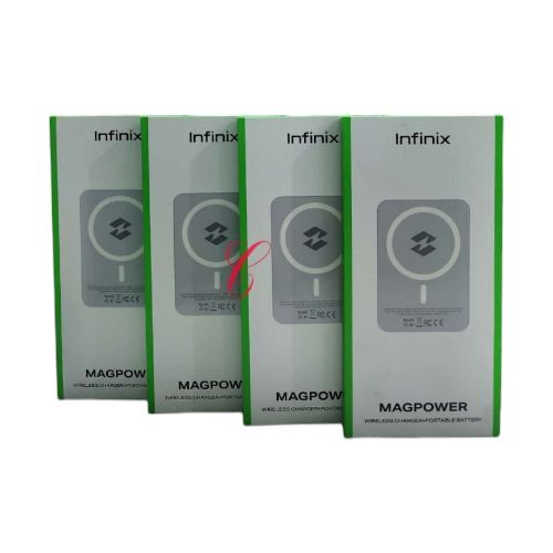 ORIGINAL Infinix Fast Wireless MagPower Power Bank. Can charge upto 4 phones . can withstand power for a long period of time upto one week standby.compatible with all wireless phones