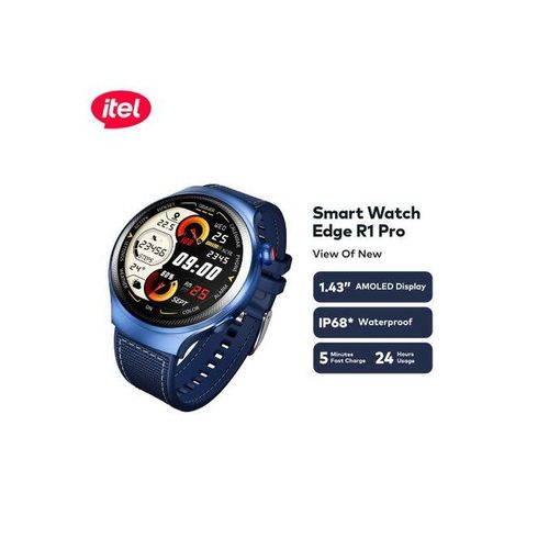 Itel Smart Watch Edge R1 Pro O43, 1.43"AMOLED, IP68 Fast Charging, 300mAh.manages all calls and notifications . has a clear BT call . can withstand power for a long period of time upto 30 days