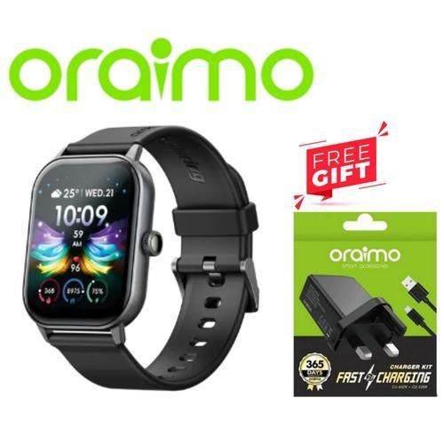 Oraimo All-day Health Monitoring ,Durable Smart Watch 5 2.01"With HD Panda Glass,Wireless HD Calling,105 Sports Mode + free charger. compatible with all phones.manages calls and notifications