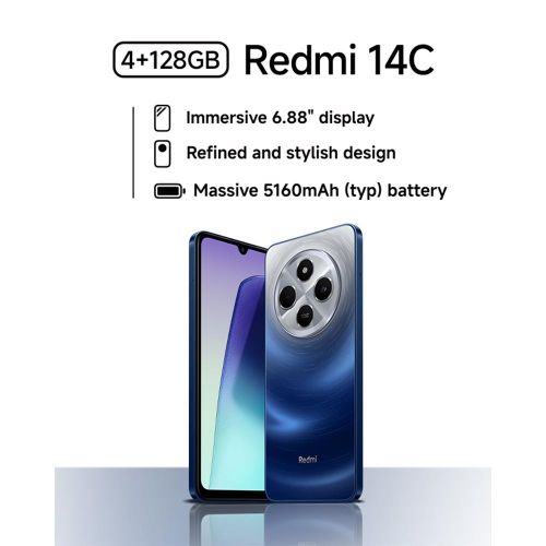 XIAOMI Redmi 14C, 6.88" (4GB RAM+128GB Storage) (Dual Sim) 5160mAh - Starry Blue (2YRS WRTY)the battery can last upto 4 days standby.has a clear rear camera and a selfie