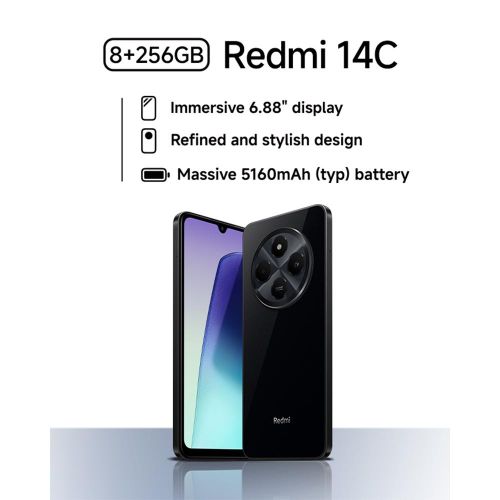 XIAOMI Redmi 14C, 6.88" (4GB RAM+128GB Storage) (Dual Sim) 5160mAh - Starry Blue (2YRS WRTY)the battery can last upto 4 days standby.has a clear rear camera and a selfie