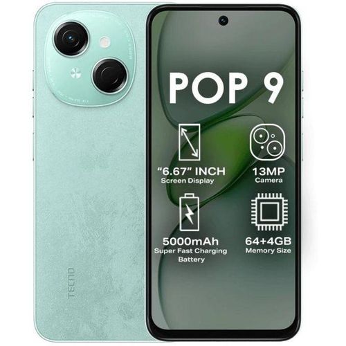 Tecno POP 9 120Hz 6.67" 64GB ROM+3GB RAM*(+3GB RAM Extended)4G _5000mAh, Infrared Remote Control- Black (1YR WRTY) .can withstand power for a long period of time upto 5 days standby.has a clear camera