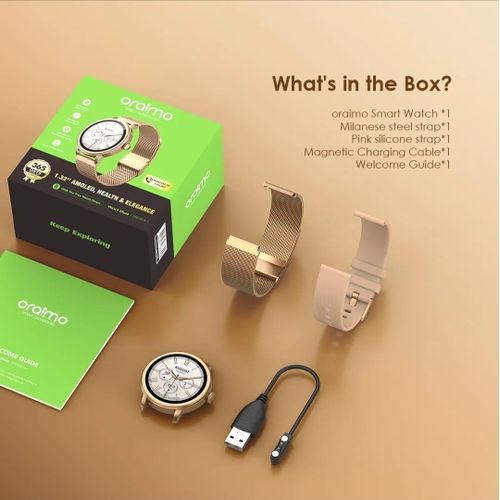 Oraimo Watch Muse OSW-831N 1.32” AMOLED IP68 smart watch that makes and receives calls  comes with 2 replaceable watch straps.can withstand power for a long time upto 7 days standby