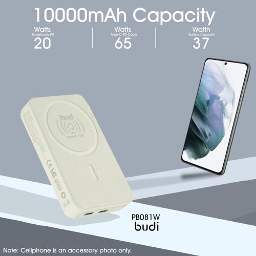 Budi PB081W PD 20W 10,000mAh Magnetic Wireless power bank with Type C output now available.Can withstand power for a long time upto 15 days standby.