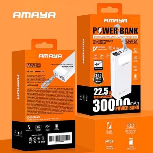Amaya APW Large Capacity power bank 30000mAh 22.5W super fast charging with flashlight