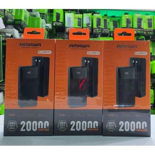 Amaya APW-13 22.5W 20,000mAh PD fast charging power banks with built in Type C & lightning cables available