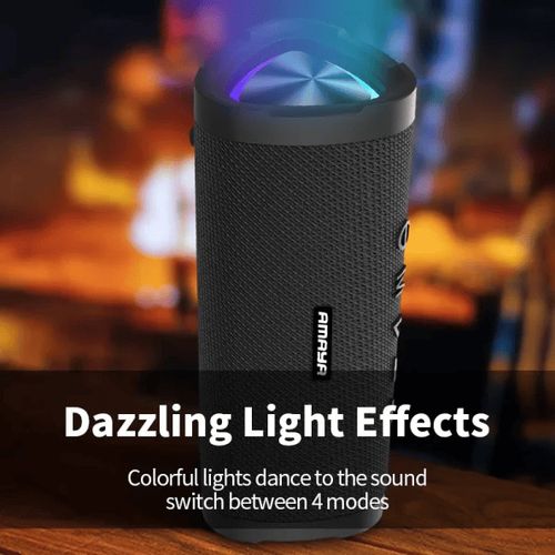 Amaya BD30 wireless Bluetooth speaker IPX5 waterproof with colorful lights.Can withstand power for a long period of time upto 5 days.
Has an incredible SUPERB BASS for clear audio output.