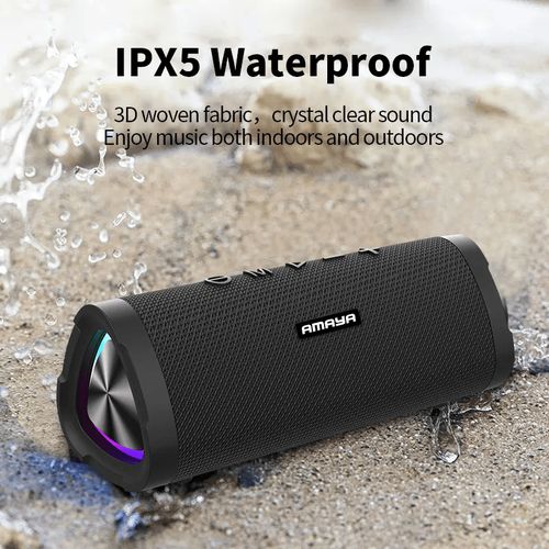 Amaya BD30 wireless Bluetooth speaker IPX5 waterproof with colorful lights.Can withstand power for a long period of time upto 5 days.
Has an incredible SUPERB BASS for clear audio output.