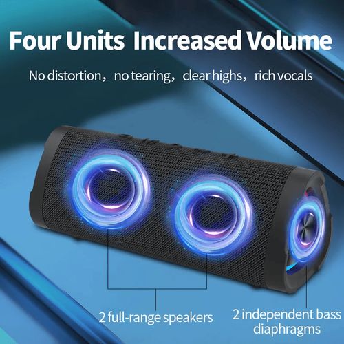 Amaya BD30 wireless Bluetooth speaker IPX5 waterproof with colorful lights.Can withstand power for a long period of time upto 5 days.
Has an incredible SUPERB BASS for clear audio output.
