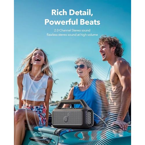 Anker Soundcore Boom 2 Speaker 80W Has a superb bass system and a better volume output. Can withstand power for a long period of time upto one week standby.