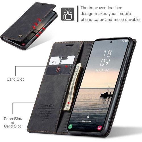 Caseme Leather Mobile Phone Case for Samsung Galaxy A55 5G, Retro Zip, Mobile Phone Case with Card Slots