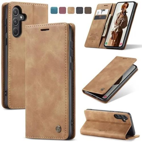 Caseme Leather Mobile Phone Case for Samsung Galaxy A55 5G, Retro Zip, Mobile Phone Case with Card Slots