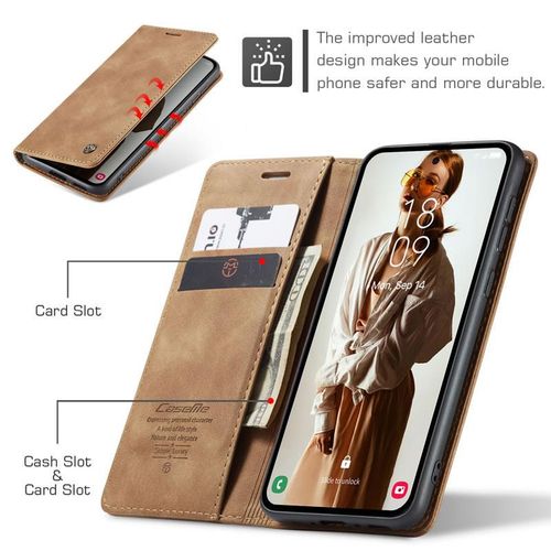 Caseme Leather Mobile Phone Case for Samsung Galaxy A55 5G, Retro Zip, Mobile Phone Case with Card Slots