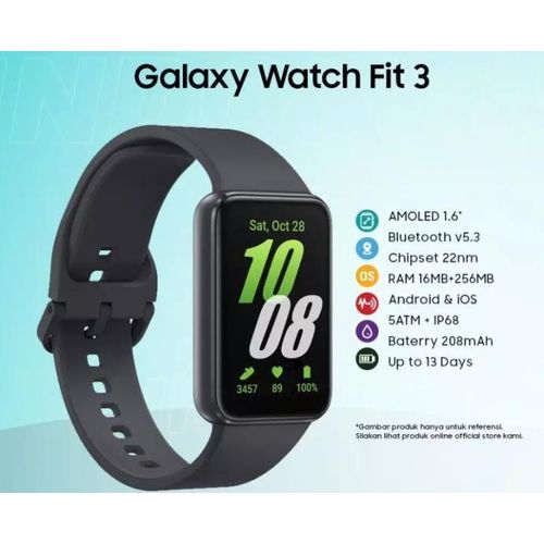 [Brand New] ORIGINAL Samsung Galaxy Fit3 1.6" Metallic Case 208 mAh Battery 100+ Sports Modes 100+ Watch Faces IP68 Waterproof Rating Lightweight Fitness Tracker Smart Band Smartwatch