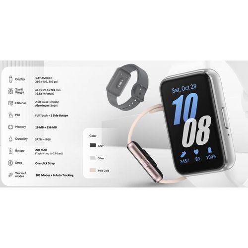 [Brand New] ORIGINAL Samsung Galaxy Fit3 1.6" Metallic Case 208 mAh Battery 100+ Sports Modes 100+ Watch Faces IP68 Waterproof Rating Lightweight Fitness Tracker Smart Band Smartwatch