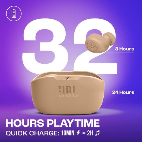 Jbl WAVE BUDS TRUE WIRELESS EARBUDS UP TO 8 HOURS OF PLAYBACK TIME,PASSIVE NOISE-ISOLATING DESIGN,WATER AND DUST RRESISTANT