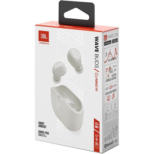 Jbl WAVE BUDS TRUE WIRELESS EARBUDS UP TO 8 HOURS OF PLAYBACK TIME,PASSIVE NOISE-ISOLATING DESIGN,WATER AND DUST RRESISTANT