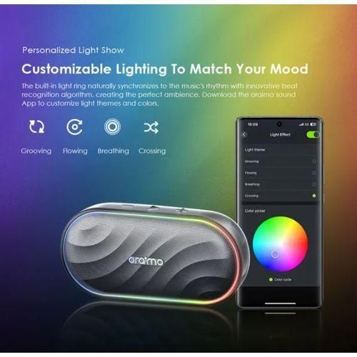 LIMITED OFFER!! Oraimo SpaceBox Bluetooth Speaker -8W, FM/USB/TF/AUX Support, Powerful Booming Bass, Personalized Light Show, PlaytimeBoost Mode, Custom EQ Settings
