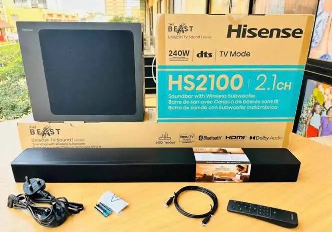 HISENSE 2.1CH 240W Soundbar HS2100 HDMI ARC USB AUX Optical Connection Points Bluetooth Dolby Digital Audio Home Cinema
